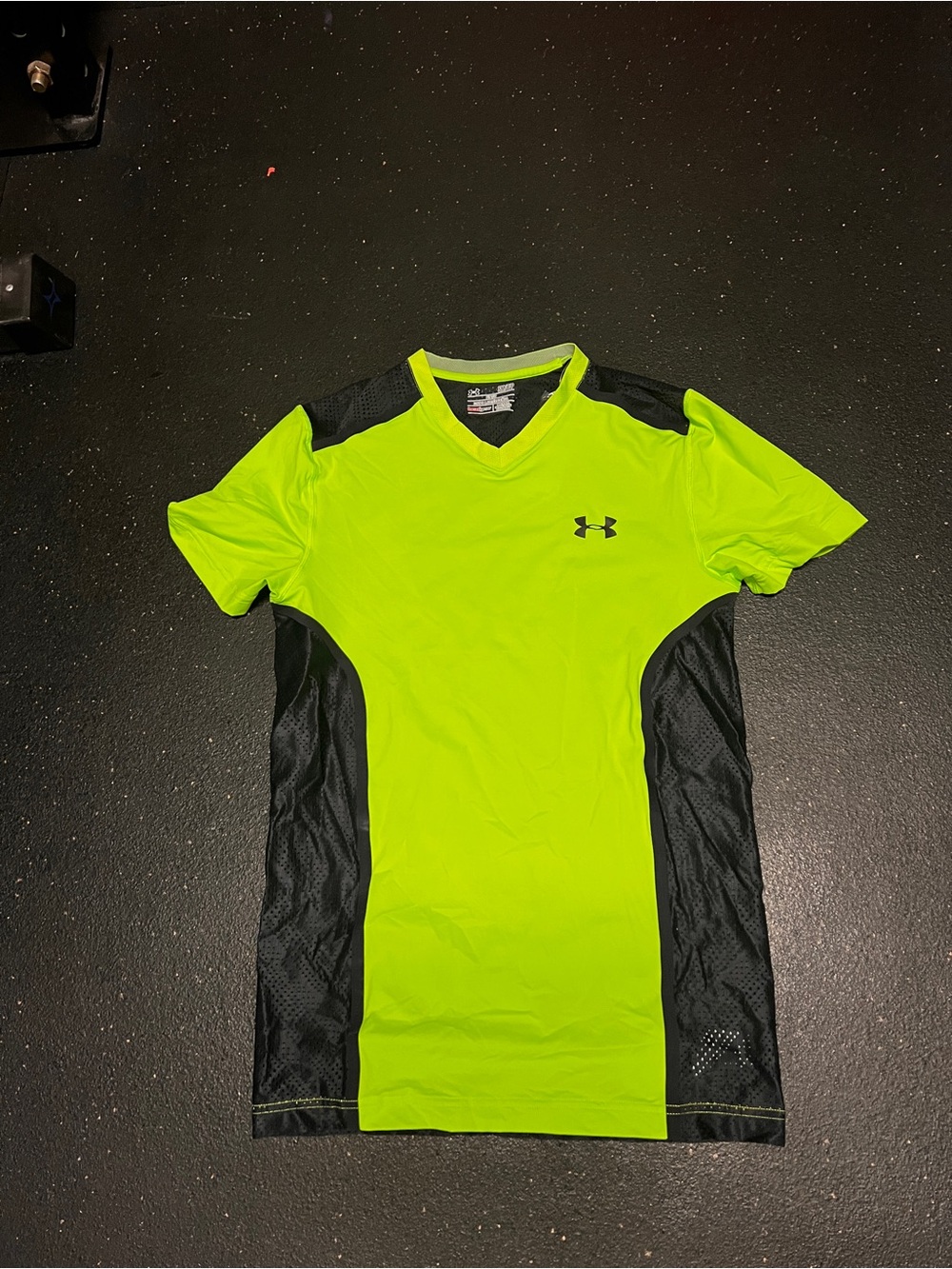 Under Armour Neon Yellow & Black V-Neck Athletic Shirt
